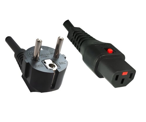 DINIC Netzkabel Schuko auf C13 mit Verriegelung, locking, 1mm², 2m